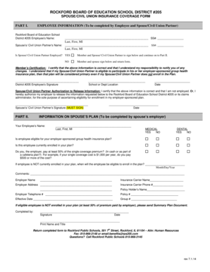 Spouse Civil Union Insurance Coverage Form