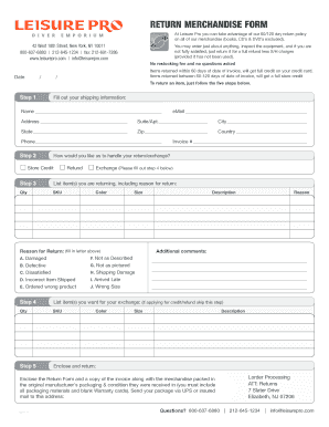 Return Merchandise Form