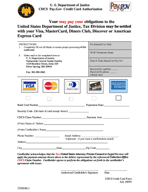 US DOJ Credit Card Authorization Form