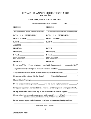 Estate Planning Questionnaire for Spouses