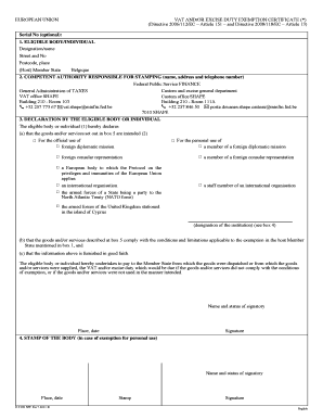 EU VAT and Excise Duty Exemption Certificate