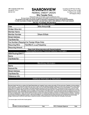 Sharonview Federal Credit Union Wire Transfer Form