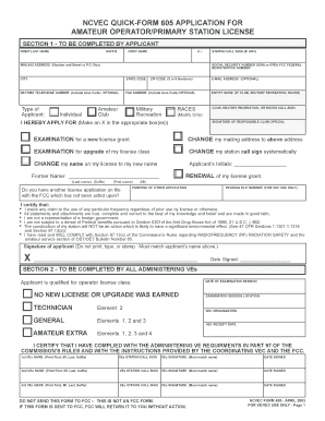 NCVEC Quick-Form 605 Application for Amateur Operator