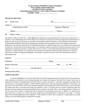 Self Medication Form for Students with Asthma