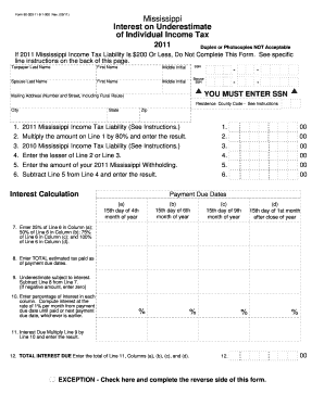 Mississippi Interest on Underestimate of Individual Income Tax Form 80-320-11-8-1-000