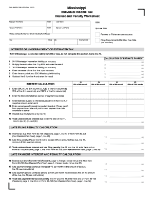 Mississippi Individual Income Tax Interest and Penalty Worksheet