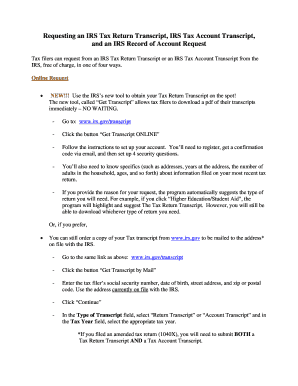 IRS Tax Transcript Request Instructions