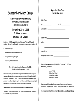 September Math Camp Registration Form