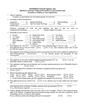 Roofing Contractors Supplemental Questionnaire