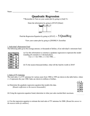 Quadratic Regression Worksheet