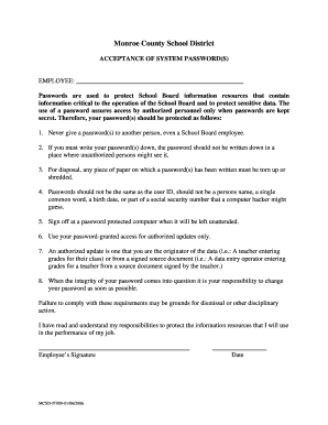 Monroe County School District Password Acceptance Form