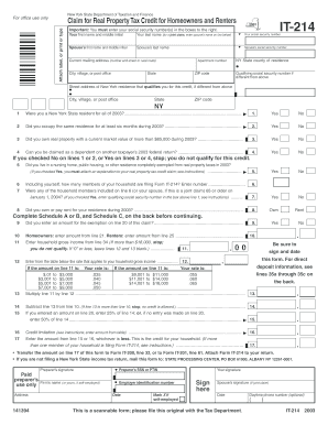 New York State Real Property Tax Credit Form IT-214