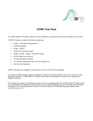 CORE System Trial Pack Order Form