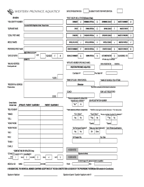 South African Swimming Registration Form