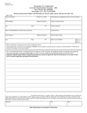 Oklahoma Sales Tax Refund Application