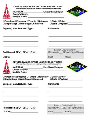 SoJARS Sport Launch Flight Card