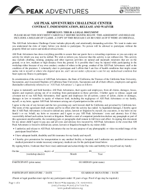 ASI Peak Adventures Waiver and Release Form