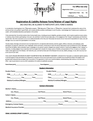 Gymnastics Registration and Liability Waiver Form