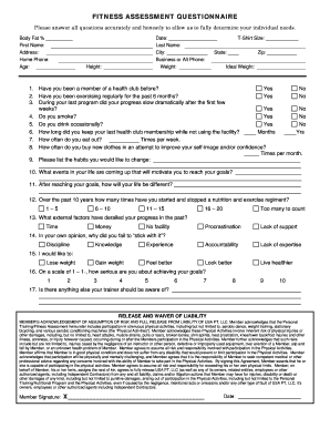 Fitness Assessment Questionnaire and Waiver