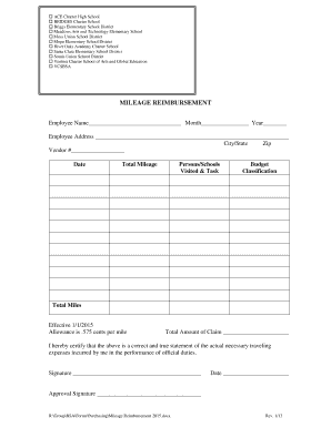 Mileage Reimbursement Form