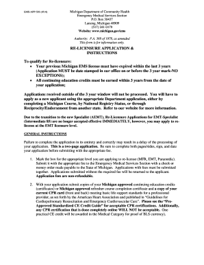 Michigan EMS Re-Licensure Application