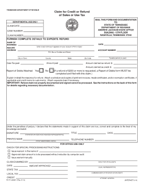 Tennessee Sales Tax Refund Claim