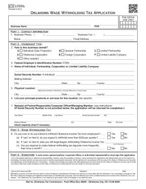 Oklahoma Wage Withholding Tax Application