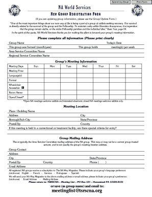 Narcotics Anonymous Group Registration Form