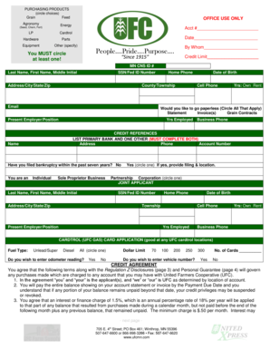 United Farmers Cooperative Credit Application