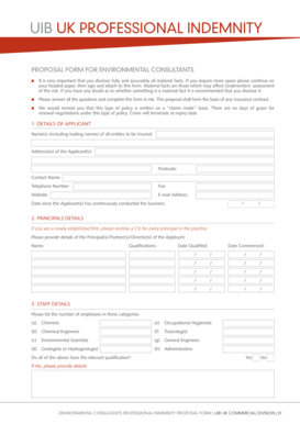 UIB UK Professional Indemnity Proposal Form for Environmental Consultants