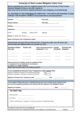 University of West London Mitigation Claim Form