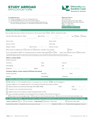 University of Sunshine Coast Study Abroad Application Form