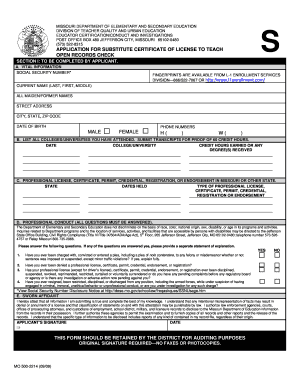 Missouri Substitute Teacher License Application