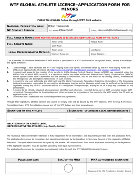 WTF Global Athlete License Application Form for Minors