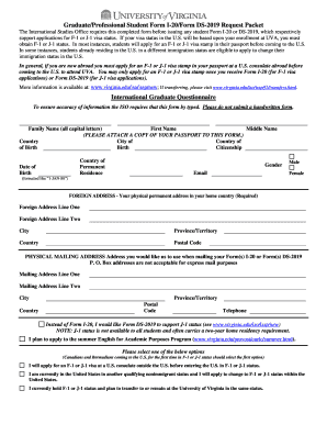 Graduate Student Form I-20/DS-2019 Request Packet