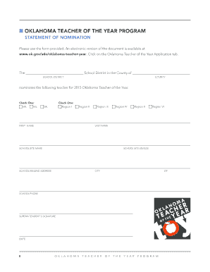 Oklahoma Teacher of the Year Application Packet