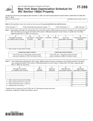 New York State Depreciation Schedule for IT-398