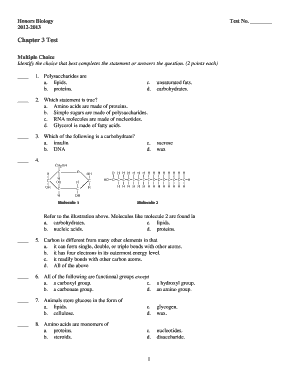 Honors Biology Chapter 3 Test