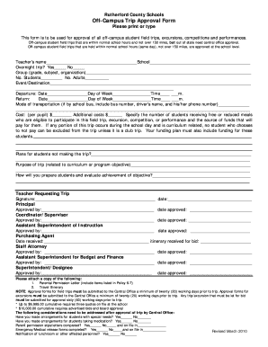 Rutherford County Schools Off-Campus Trip Approval Form