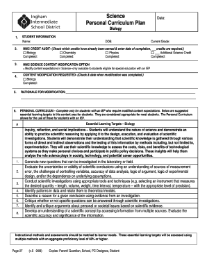 Personal Curriculum Plan for Biology