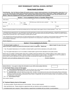 New York Dental Health Certificate