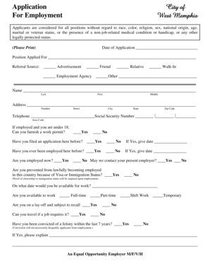 City of West Memphis Employment Application