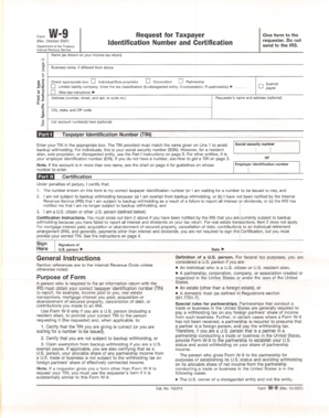 Form W-9 Request for Taxpayer Identification Number and Certification
