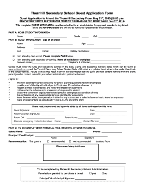 Thornhill Secondary School Guest Application Form Guest Application to Attend the Thornhill Secondary Prom, May 21st, 2015 6:00 p