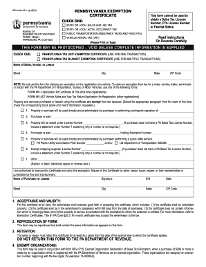 Pennsylvania Exemption Certificate