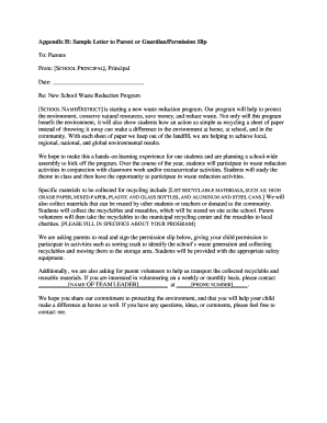 School Waste Reduction Program Permission Slip