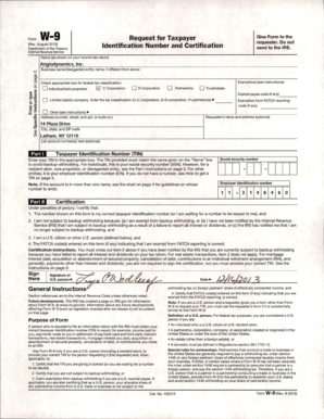 Form W-9 Request for Taxpayer Identification Number and Certification