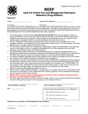 Iowa 4-H Beef Animal Care and Management Disclosure Statement