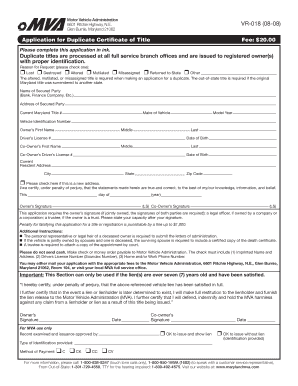 Maryland Duplicate Certificate of Title Application
