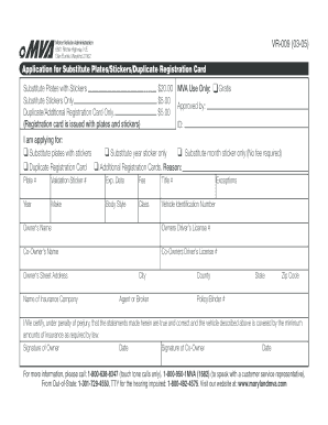 Maryland Substitute Plates/Stickers/Duplicate Registration Card Application